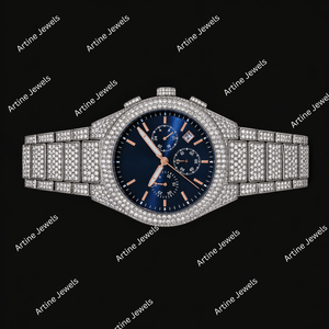 Montre chronographe à cadran bleu avec diamants, montre de luxe en acier inoxydable, accessoire de mode pour homme - Product Image 3