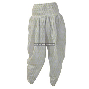 Boho Chic Organic Cotton Pajama Patiala Pants With Hand Block Print Elastic Waist <b>Harem</b> Style Casual Design - Product Image 1