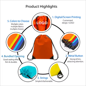 Mochila con Cordón de Poliéster Impermeable con Logotipo Personalizado para Gimnasio y Deportes, Bolsa de Viaje Clásica Personalizada con Cordón - Product Image 2