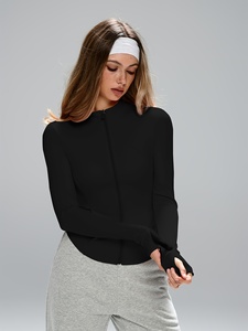 Veste de yoga pour femme de qualité supérieure, en spandex/nylon, sans couture, respirante, avec logo sur le devant, coupe ajustée, manches longues - Product Image 1