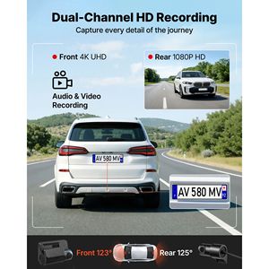 Cámara para Auto de Doble Canal 4K+1080P con WiFi, Control por Aplicación, GPS, Sensor G y Cobertura Frontal de 123 Grados - Product Image 2