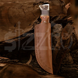 Couteau de chasse OEM Wirecut en acier Damas, couteau à dépecer, lame fixe avec manche en bois de cerf, couteau de camping et d'extérieur EDC avec étui en cuir - Product Image 5