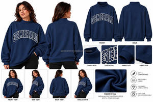 Winter Women's Oversized <b>Mock</b> <b>Neck</b> Front Logo Sweatshirts Modern Design Loose Fitted Solid Color Knitted Pullover Casual <b>Tops</b> - Product Image 2