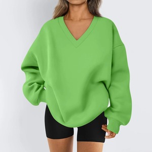 Sweat-shirts pour femmes de haute qualité, col en V, style streetwear, coupe ample, épaules tombantes, 80% coton, 20% polyester, respirant, tendance, vente en gros - Product Image 4