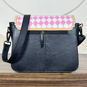 2025 Trendy Fashion Tooled Cowhide Leather Checkered Pattern with Playing Card Cowgirl Style <b>Crossbody</b> & Shoulder <b>Bag</b> for Women - Product Image 5