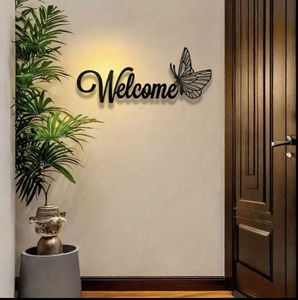 Letrero de Bienvenida de Metal con Diseño de Mariposa, Arte de Pared Moderno, Decoración de Hierro para Entrada, Puerta Principal, Sala de Estar, Decoración del Hogar - Product Image 2