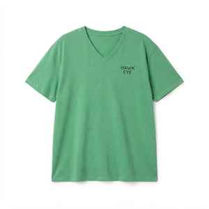 Women's Olive Green V-Neck Short Sleeve T-Shirt Loose Fit 100% Cotton Casual Jersey Logo <b>Top</b> - Product Image 6