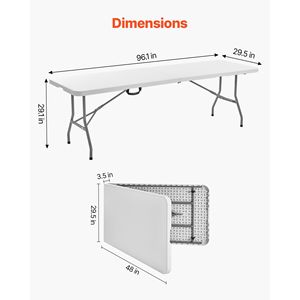 8 Ft Heavy-Duty Folding <b>Table</b> Portable Indoor Outdoor <b>Plastic</b> Rectangle <b>Table</b> with Built-in Handle Fold-in-Half Utility <b>Table</b> - Product Image 4