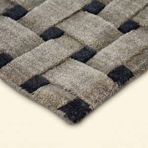 Tapis géométrique gris pierre noir en laine tressée, fait main, à grille entrelacée, antidérapant, écologique, à poils épais, moderne - Product Image 5