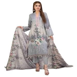 Nouvelle mode 2023, salwar kameez pakistanais de haute qualité pour femmes, 3 pièces, en tissu lawn, broderie lourde, vente en gros, ODM, groupe AMK, AMK-104 - Product Image 1