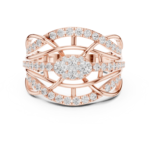 Anillo de Compromiso Ovalado de Oro Rosa con Diamantes y Diseño Cruzado con Diamantes Laterales para Mujer - Product Image 1