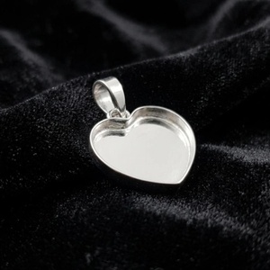 925 Sterling Silver Heart Blank Pendant Setting 10mm DIY Breastmilk Keepsake Resin Ashes <b>Memorial</b> Wholesale Jewelry Pendant - Product Image 1