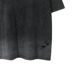 Camiseta Oversize Negra de Algodón Lavado para Hombre, Estilo Urbano, Manga Corta, Cuello Redondo, Color Liso, Diseño Desgastado, Largo Extendido, Ajuste Jersey - Product Image 2
