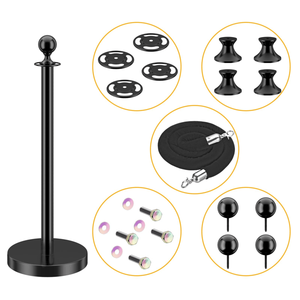 4 Pali Neri in Velluto con Corda per il Controllo della Folla, con Base Cava a Iniezione di Sabbia, Pali Neri per Teatri e Eventi - Product Image 6