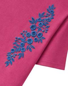 Camiseta Personalizada Rosa Fucsia para Mujer, con Bordado Floral, Cuello Redondo, Algodón Suave, Manga Corta, Informal, Ligera, para Verano - Product Image 5