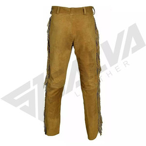 Pantalon d'hiver imperméable en daim marron pour homme SALVA LEATHER, coupe droite, poches, fermeture éclair, taille mi-haute, léger, style décontracté - Product Image 2