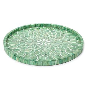 Plateau circulaire en mosaïque d'os vert, pièce d'accentuation décorative moderne pour la maison, design durable, produit artisanal très vendu pour le service et la décoration - Product Image 1