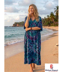 Women Printed <b>Kaftan</b> Dress Loose Fit Comfortable Beach Wear Lightweight Fabric Stylish <b>Summer</b> Custom Bulk Manufacturing Supply - Product Image 1