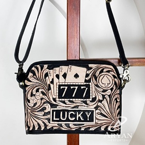กระเป๋าหนังสะพายข้างสไตล์วินเทจตะวันตก 777 Lucky Hand Tooled ลายดอกไม้ พร้อมสายปรับได้ กระเป๋าสะพายไหล่ผู้หญิงสุดเก๋ - Product Image 1