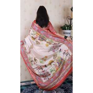 Sari Tradicional Tejido con Zari Estampado, Seda Tussar Roja, Pachititra, Blusas y Camisas para Mujer - Product Image 4