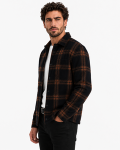 Men black brown plaid shirt <b>jacket</b> checkered <b>flannel</b> overshirt casual winter shacket premium outerwear stylish men button - Product Image 2