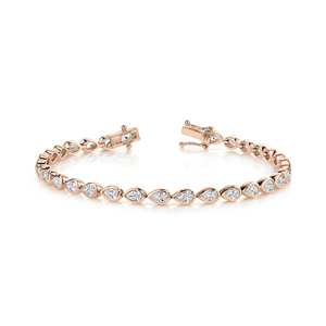 Rose Gold Pear Cut Diamond Chain Bracelet Women's Classic Wedding Jewelry Claw Setting Water Drop Design - Product Image 1