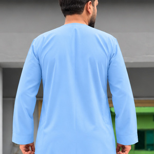 REDDITO <b>Men's</b> Plus Size Light Blue Long Sleeve Breathable Quick Dry Polyester/Cotton High Street Thobe Casual Knitted Jubbah - Product Image 4