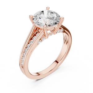 Rose Gold Round Cut <b>Diamond</b> Engagement <b>Ring</b> with Double Pavé Band for Women Bridal Fine Jewelry - Product Image 4