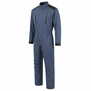 Combinaison industrielle pour homme en sergé épais bleu ardoise noir, avec col montant, fermetures éclair doubles sur la poitrine et poches renforcées aux genoux - Product Image 3