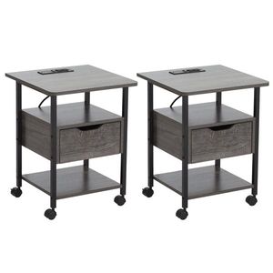 Set of 2 Rolling End Tables with Charging Station 2 USB Ports 2 Outlets and <b>Power</b> <b>Switch</b> Nightstand for Living Room Furniture - Product Image 4
