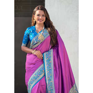 ชุดราตรีผ้าไหมลาเวนเดอร์กาล่า พร้อมผ้าปาธาไน ปาดียาล ซารี ทอแบบคадияล ซารี  พร้อมงานปักอินเดียที่เป็นเอกลักษณ์ - Product Image 2