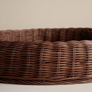 Rustic Style Intricate Dark Brown Natural Rattan Round Serving Tray Modern Minimalism Wholesale For Coffee Table Natural - Product Image 6