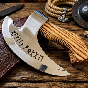 Hacha de Pizza Vikinga Hecha a Mano, Cuchillo Utilitario de Acero al Carbono con Funda de Cuero, Herramienta de Cocina Personalizada - Product Image 4