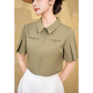 Blusa Elegante para Mujer, Color Oliva, Cierre Frontal con Cremallera, Estilo Oficina, Casual de Negocios, Cómoda, Tipo Croptop, ODM OEM LEX - Product Image 4