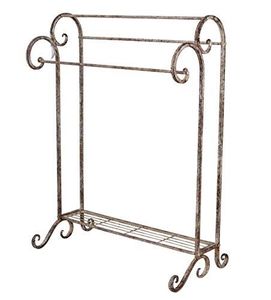 Vintage Black Metal Decorative Double <b>Bar</b> Towel Rack <b>Freestanding</b> Holder Bathroom Organizer Scroll Design Durable Structure - Product Image 5