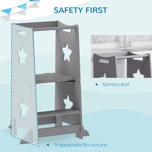 Torre per Bambini 2-in-1 Grigia con Ringhiera di Sicurezza, Set di Mobili per Bambini per Lavabo, Cucina o Bancone - Product Image 4