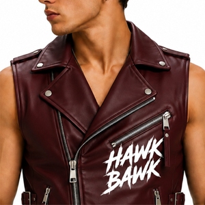 Veste en cuir multi-poches pour homme, design sans manches, col large, fermeture éclair sur le devant, sangles latérales réglables, style personnalisé - Product Image 4