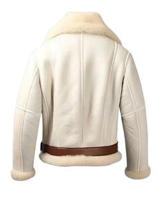 Custom Luxury White Leather Jacket Men B3 Bomber Real Sheepskin Shearling Coat Winter Warm Fur <b>Lined</b> Aviator Flight Jacket Top - Product Image 2