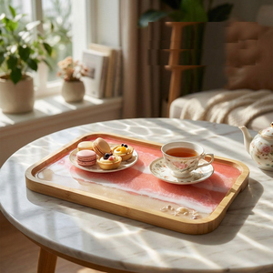 Collection de plateaux de service multifonctionnels décoratifs en bois et résine de luxe, style rivière, faits à la main, avec sous-verres - Product Image 5