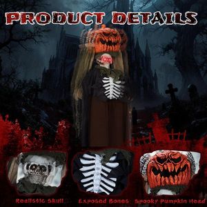 Decorazioni di Halloween a grandezza naturale da 1,7 m: Fantasma animatronico con testa di zucca e suoni inquietanti per decorazioni per feste all'aperto - Product Image 3
