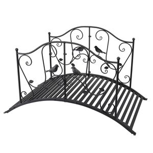 Ponte in Ferro da Giardino 119*67*71cm con Motivo a Uccelli, Ringhiera Arcuata Nera, Ornamento Metallico per Giardino e Casa, Installazione Sospesa - Product Image 6
