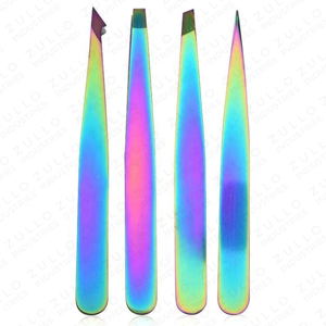 Juego de 4 Pinzas para Cejas de Acero Inoxidable Color Arcoíris, Color Personalizado, Punta Inclinada Profesional, Herramienta de Belleza para Dar Forma a las Cejas, OEM - Product Image 6