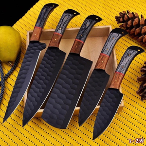 Juego de Cuchillos de Chef Hechos a Mano con Hoja Negra Martillada y Funda de Cuero, Cuchillos de Supervivencia y Caza A&M Enterprises - Product Image 6