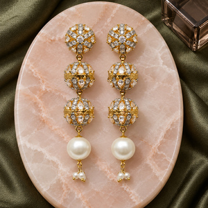 Pendientes Largos de Perlas con Globo Terráqueo de Circonita Cúbica de Calidad Premium, Suministro al por Mayor - Product Image 4