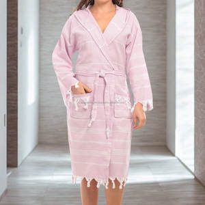 High Quality Pink Turkish Hammam <b>Bathrobe</b> Indian Handmade Moroccan Hammam Turkish <b>Bathrobe</b> <b>with</b> Fringes & Pockets Belt - Product Image 3