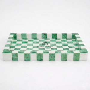 Bandeja de Servir de Resina Hecha a Mano de Lujo con Diseño a Cuadros Verde y Blanco |   Organizador Rectangular Moderno y Plato para Exhibición de Joyas - Product Image 2