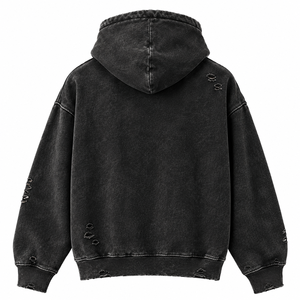 Sudadera con Capucha Negra Unisex de Algodón 100% Lavado Estilo Vintage para Navidad, con Gráfico de Muñeco de Nieve y Árbol, Diseño Desgastado, Oversize, Gruesa para Invierno - Product Image 2