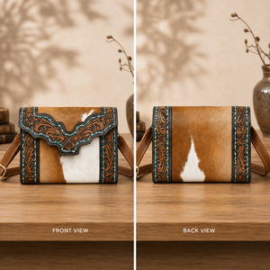 Hand Tooled Hair On Leather Mini Crossbody Bag Western Cowhide Sling <b>Purse</b> | Handmade Boho Style OEM Export India 2026 For Women - Product Image 3