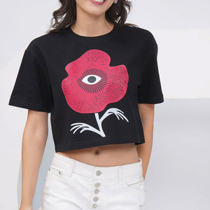 Black Color Lightweight Stylish Comfortable Slim Fit Best Supplier High Quality Reasonable Casual Wear Printed Women Crop Top - Product Image 1