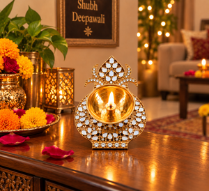 Brass <b>Mirror</b> Work Kalash Diya for Diwali Home Decoration Traditional Puja Table Decor Festive <b>Lighting</b> Elegant Indian Home Decor - Product Image 4